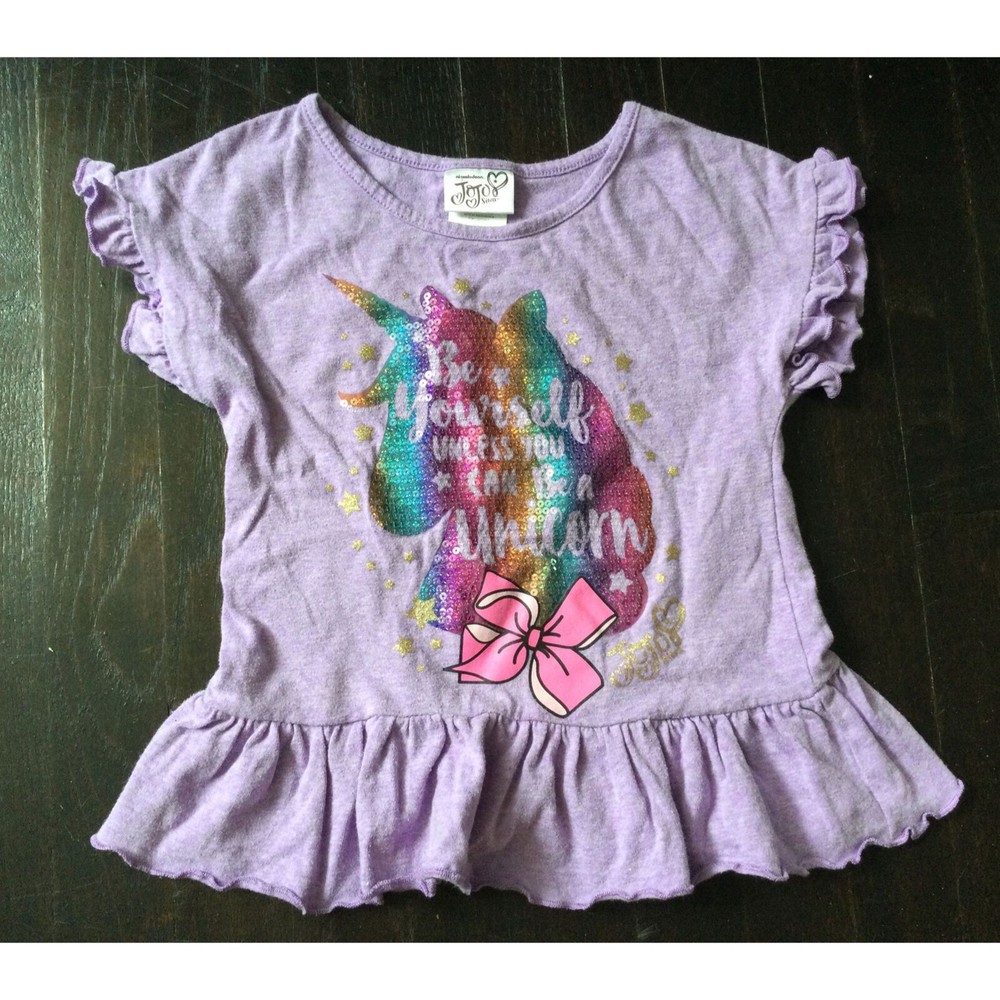 Nickelodeon Girls' Jojo Siwa Unicorn Sequin Purple Character Saying T-Shirt 6/6X